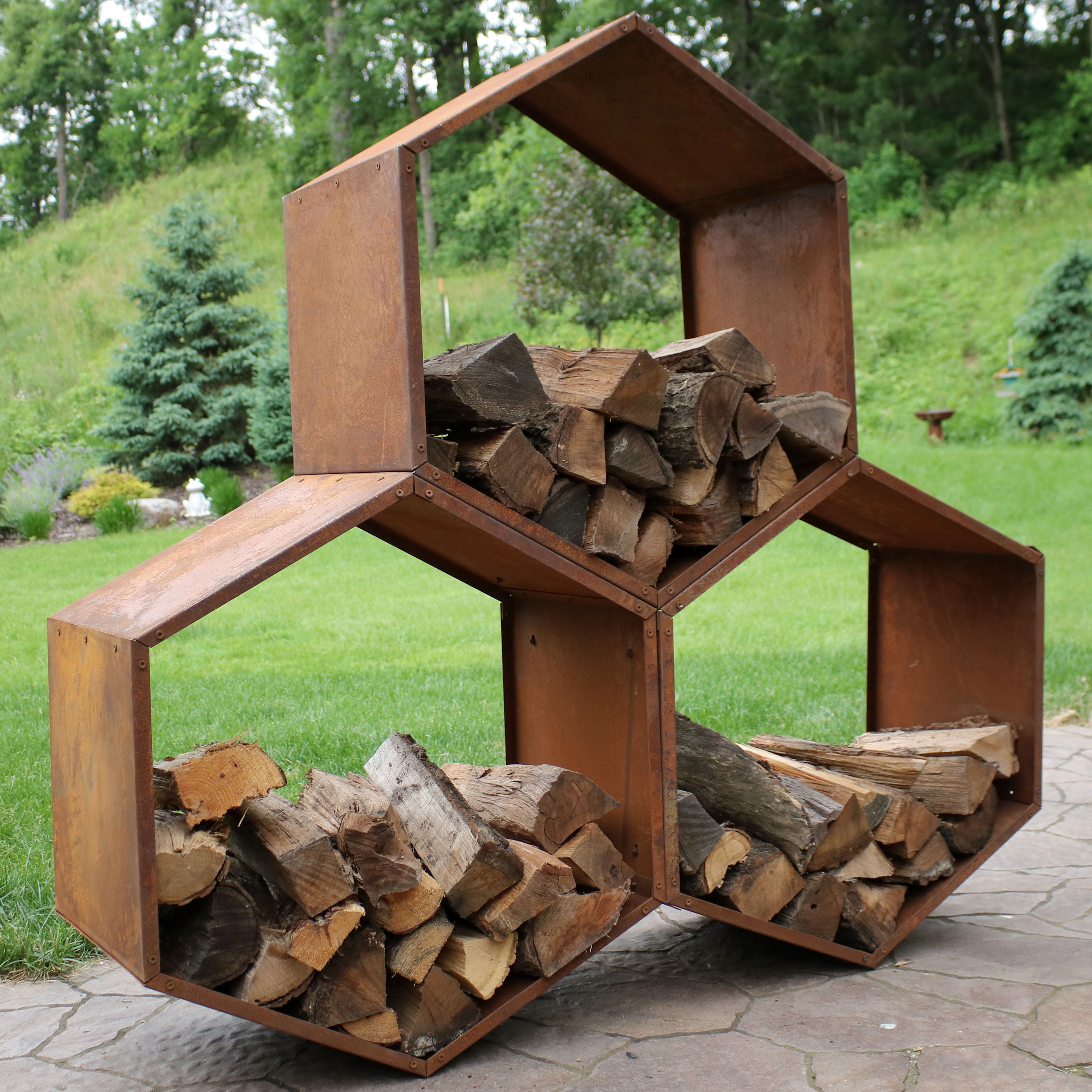 Sunnydaze Log Rack 30" Steel Rustic Finish Hexagon Firewood Storage ...