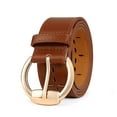 thumbnail image 2 of RISANTRY Women's Brown Leather Buckle Belt with Hollow Pattern, 2 of 6