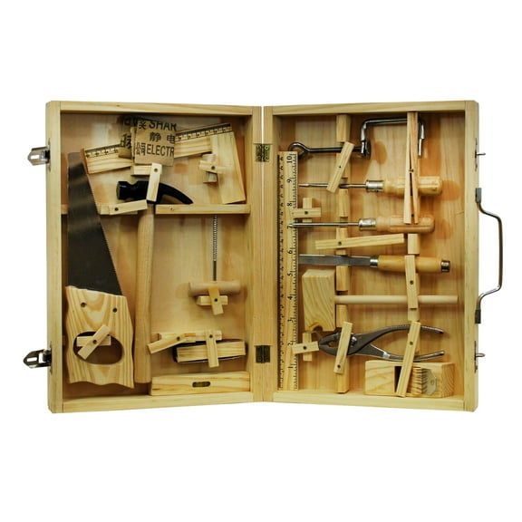 Homeware Kids Tool Set with Wood Carry Case, (16 Pieces)
