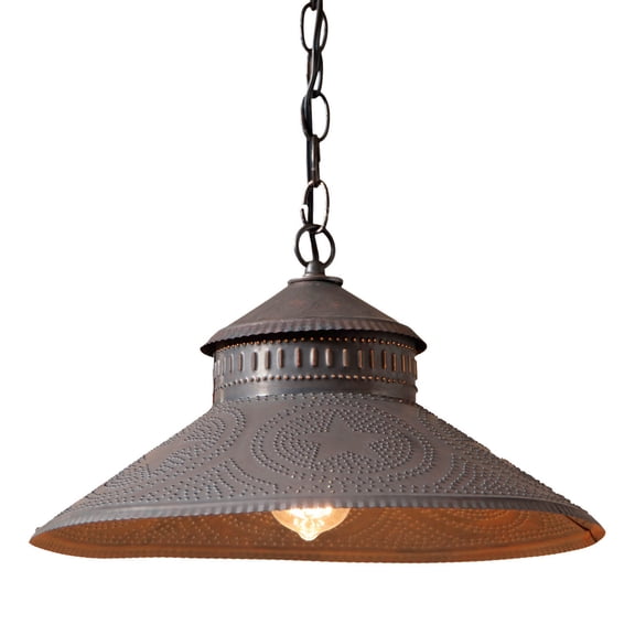 Irvins Country Tinware Shopkeeper Shade Light with Reg Star in Kettle Black 16 inch Diameter