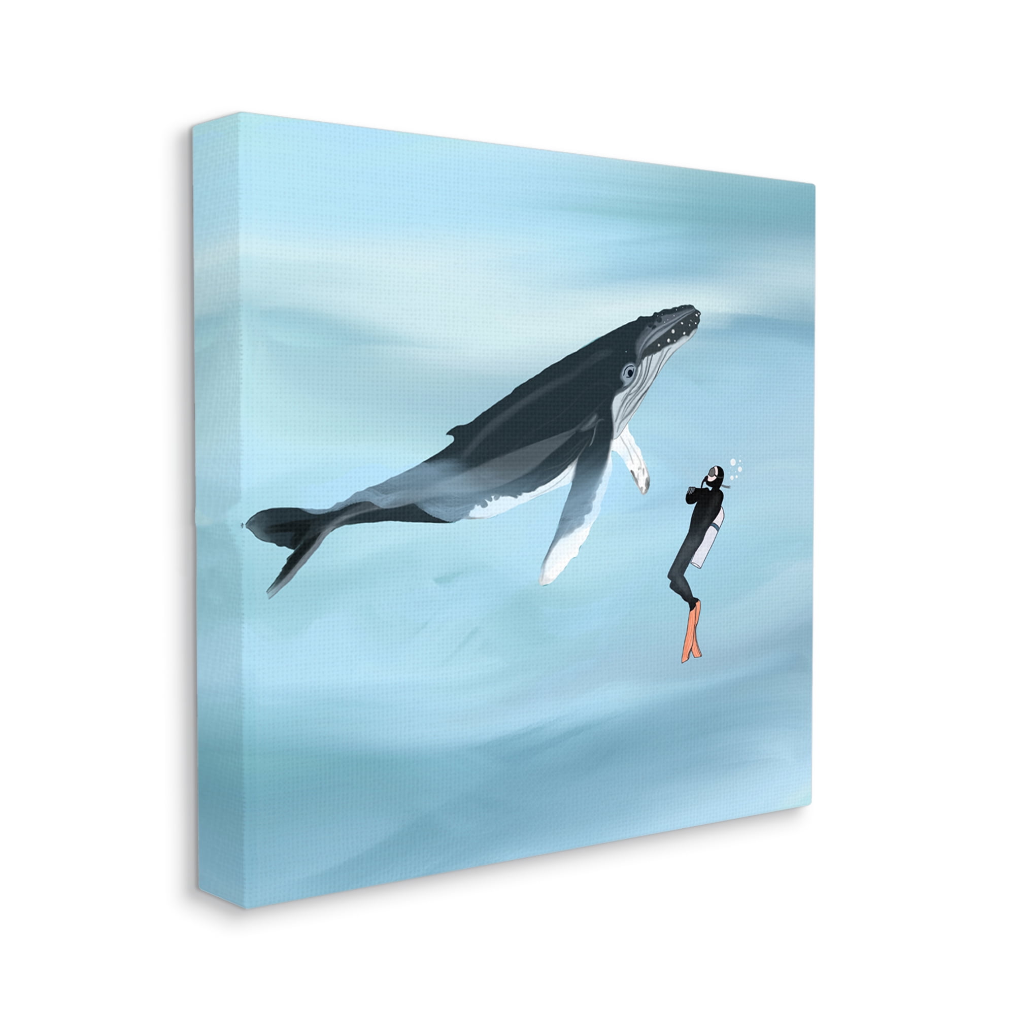 Stupell Underwater Scuba Diver & Whale Friends Landscape Painting Gallery Wrapped Canvas Print Wall Art