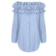 thumbnail image 4 of Scyoekwg Women Blouses Crew Neck Ruffle Off Shoulder Tops Trendy Loose Lightweight Fall Tops Solid Color Dressy Casual Blouses Long Sleeve T Shirts Women Blouses (Blue,L), 4 of 7