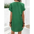 thumbnail image 5 of Chiccall Sleeve Summer Dresses for Women Summer Casual Button V Neck Short Tunics A Line Ribbed Mini T Shirt Dress Green M, 5 of 9