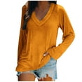thumbnail image 2 of SDNall Hauts à Manches Longues pour Femmes Mode Décontractée Col en V Uni Blouse, 2 of 9