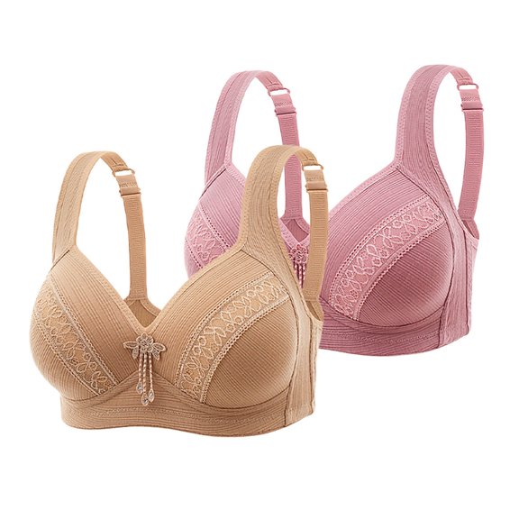 ALLLIST Womens Underwear Full Coverage Lace 2 Pack Bras Soft Pink Solid Full-Figure Women Lingerie Size 44/100