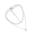 thumbnail image 4 of 1 Ensemble Élégant Double Couche Collier de Perles Collier Coeur en Acier Titane, 4 of 8