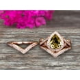 thumbnail image 2 of Milgrain 10K Rose Gold 3 Carat Champagne Diamond Moissanite Engagement Ring Trio Set Wedding Ring 8X5mm Pear Shape Champagne Curved V-Shape Stacking Matching Wedding Band Art Deco Halo Ring, 2 of 5