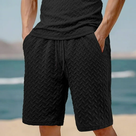 LADIGASU Men Solid Color Casual With Pockets Lacing Waist Short Pants
