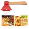 thumbnail image 5 of Cortador de pizza de 2 piezas, hacha creativa para cortar pizza de acero inoxidable, herramientas para cortar ruedas de pizza con mango de bambú con cubierta protectora (rojo, negro) JM, 5 of 5