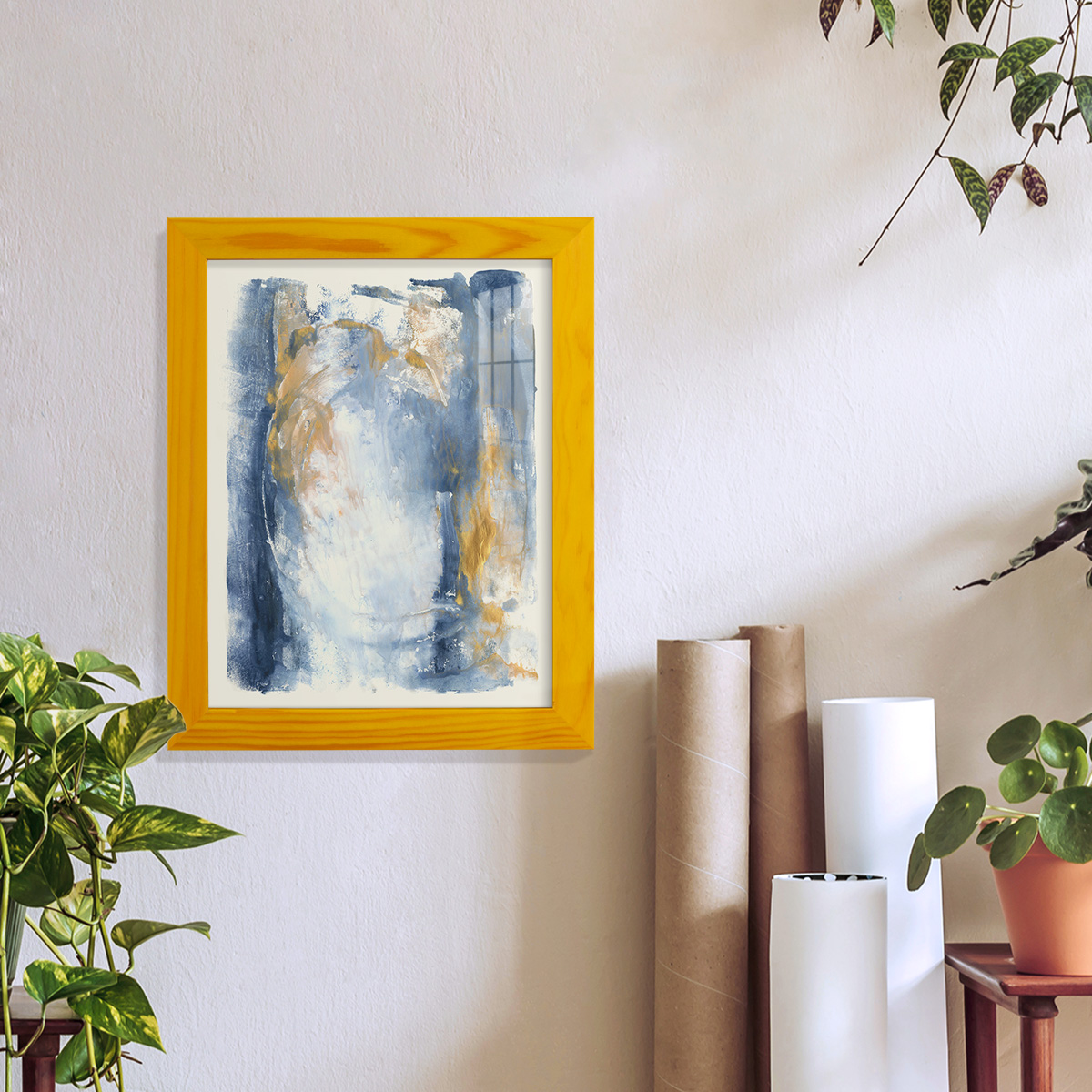 Circles & Dream I - Framed Print w/glass - Sunflower Yellow