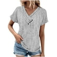 thumbnail image 2 of ALLLIST Summer Tops Gray V-Neck Button Graphic Embellished Short Sleeve T-Shirts Womens Shirts Under $5 XL, 2 of 5
