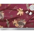 thumbnail image 2 of Soimoi Red Cotton Duck Fabric Leaves & Hedgehog Animal Printed Craft Fabric by the Yard 42 Inch Wide, 2 of 3