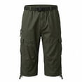 thumbnail image 4 of Mens Capri Pants Button Down Zipper Straight Leg Cargo Pants Casual Loose Outdoor Clothes With Multi Pockets (XL, Army Green), 4 of 6