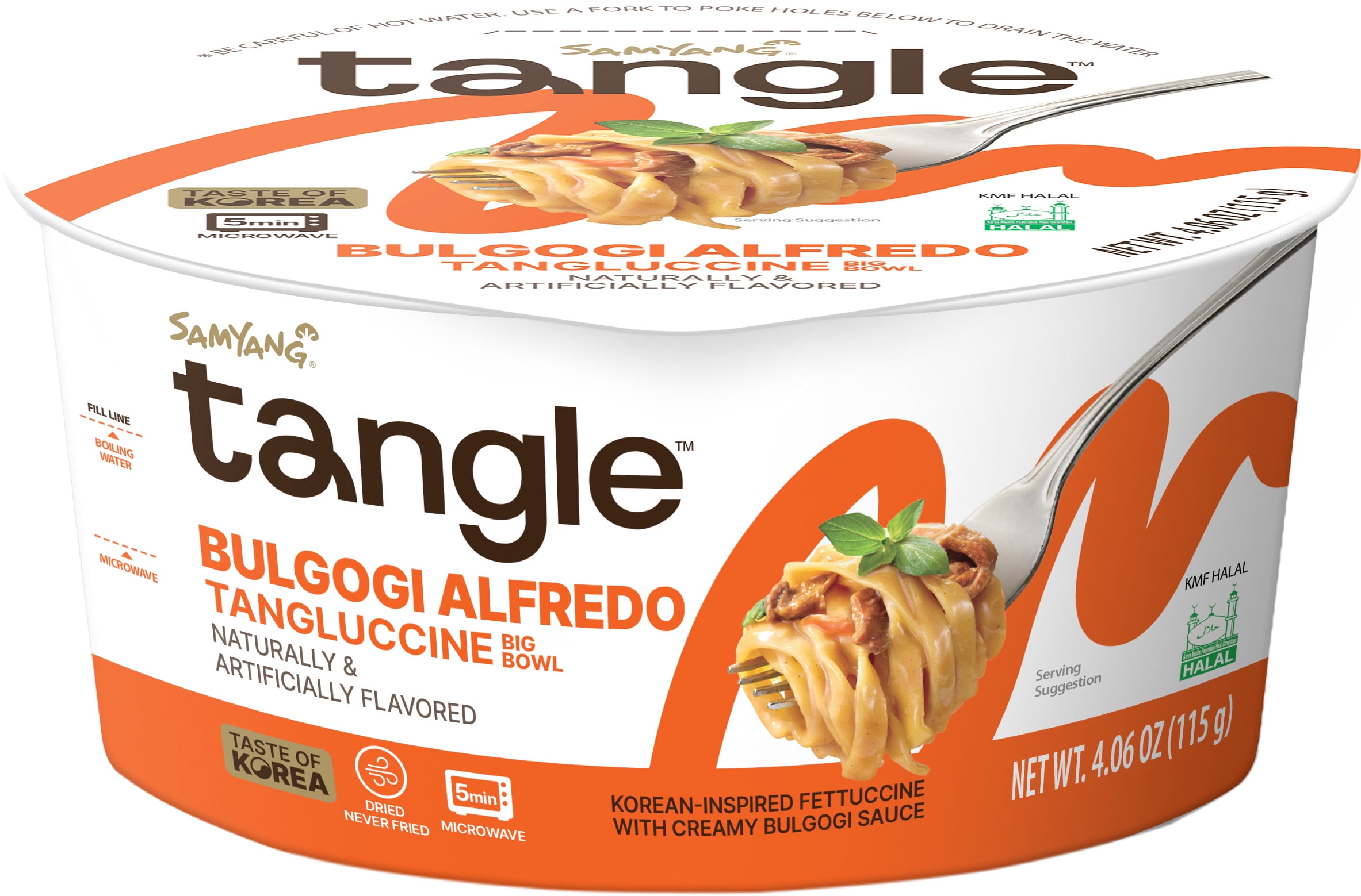 Tangle Bulgogi Alfredo Tangluccine, Instant pasta, microwaveable (Big Bowl 4.06 OZ Pack of 6)