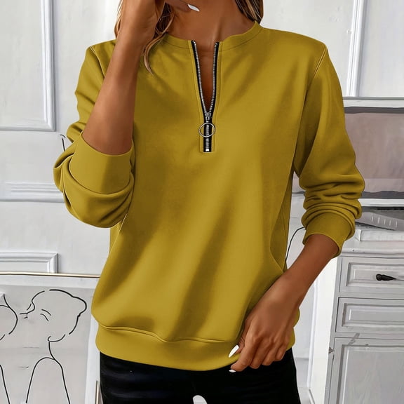 ClodeEU Womens Lightweight Sweatshirts,Long Sleeve Half Zip Up Pullover,Fashion Loose Clothes Tops Yellow,Womens Plus L