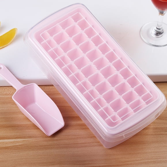 Ice Cube Tray with Lid and Storage Bin for Freezer, 44 Mini Nugget Ice Tray with Spill-Resistant Cover, Container, Scoop, Flexible Durable Plastic Ice Mold & Bucket, BPA Free,Pink