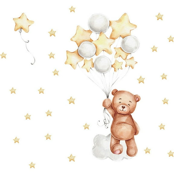 Teddy Bear Balloons Wall Stickers For Kids Bedroom Baby Nursery Room Decoration Cartoon Anime Stickers For Children's Rooms