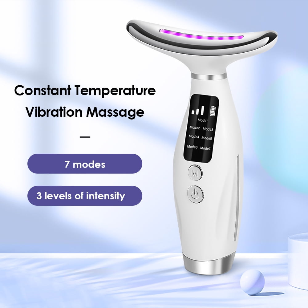 SUWU 7-in-1 Neck and Face Grooming Device with Red Light Therapy, 3 Vibration Modes and Ergonomic Design to Firm Skin and Eliminate Wrinkles,Pink
