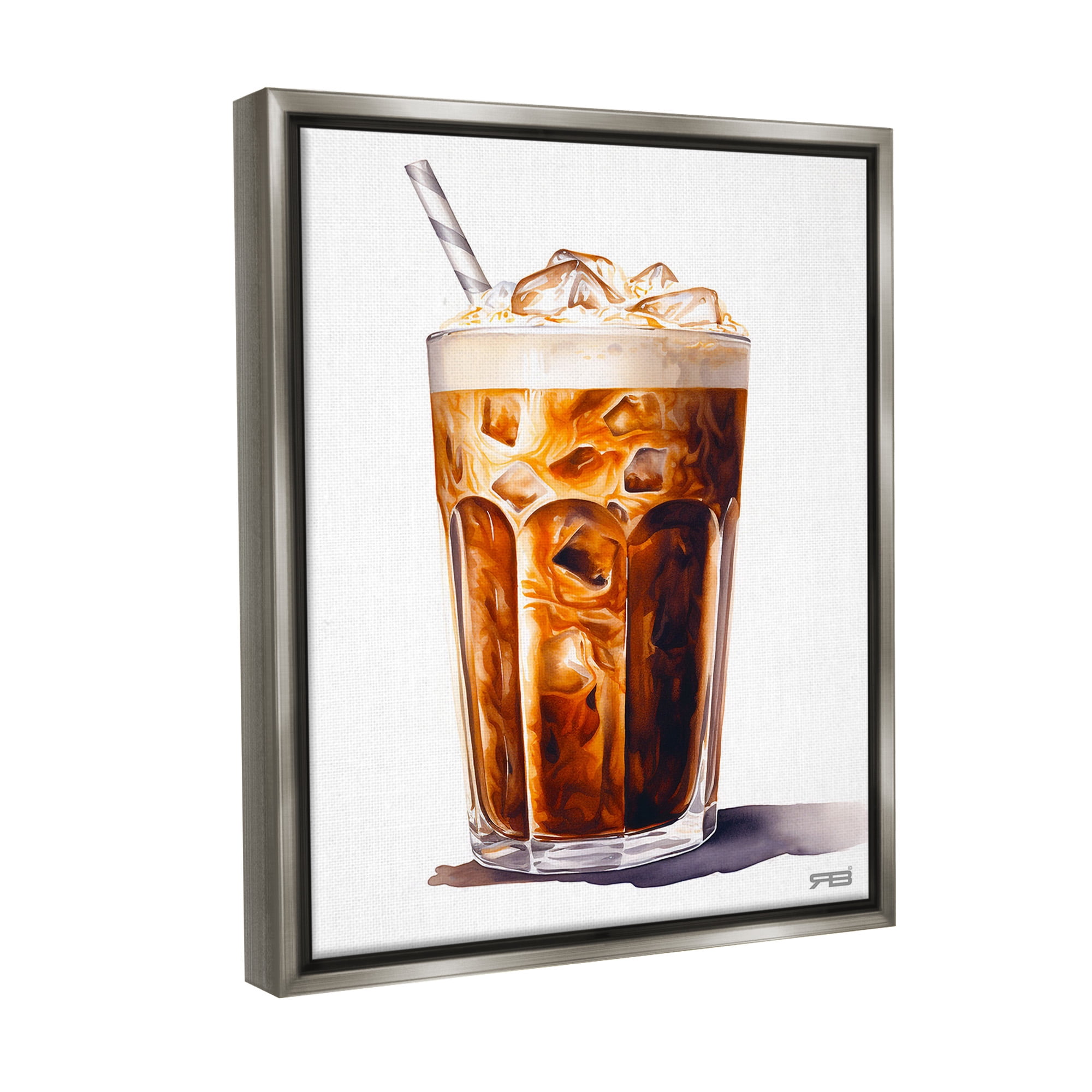 Stupell Industries Swirled Iced Coffee Food & Beverage Painting Gray Floater Framed Canvas Art Print Wall Art, 17 x 21