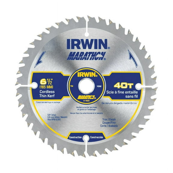 Irwin Marathon 6-1/2 in. Dia. x 5/8 in. Carbide Circular Saw Blade 40 teeth 1 pc.