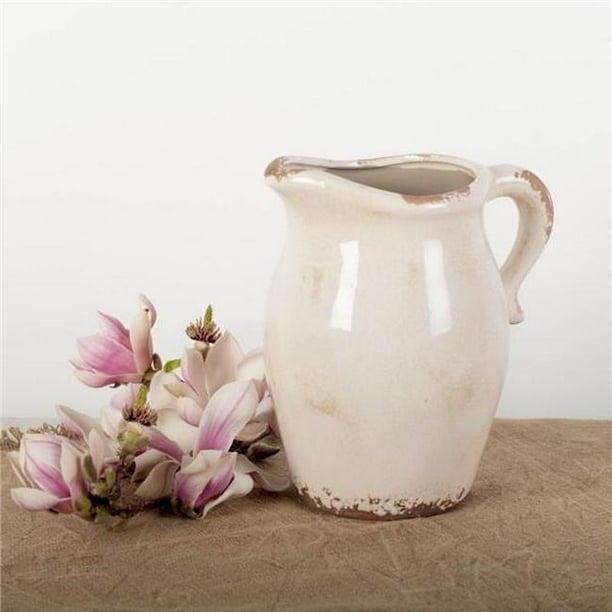 Antique White Ceramic Pitcher Vase
