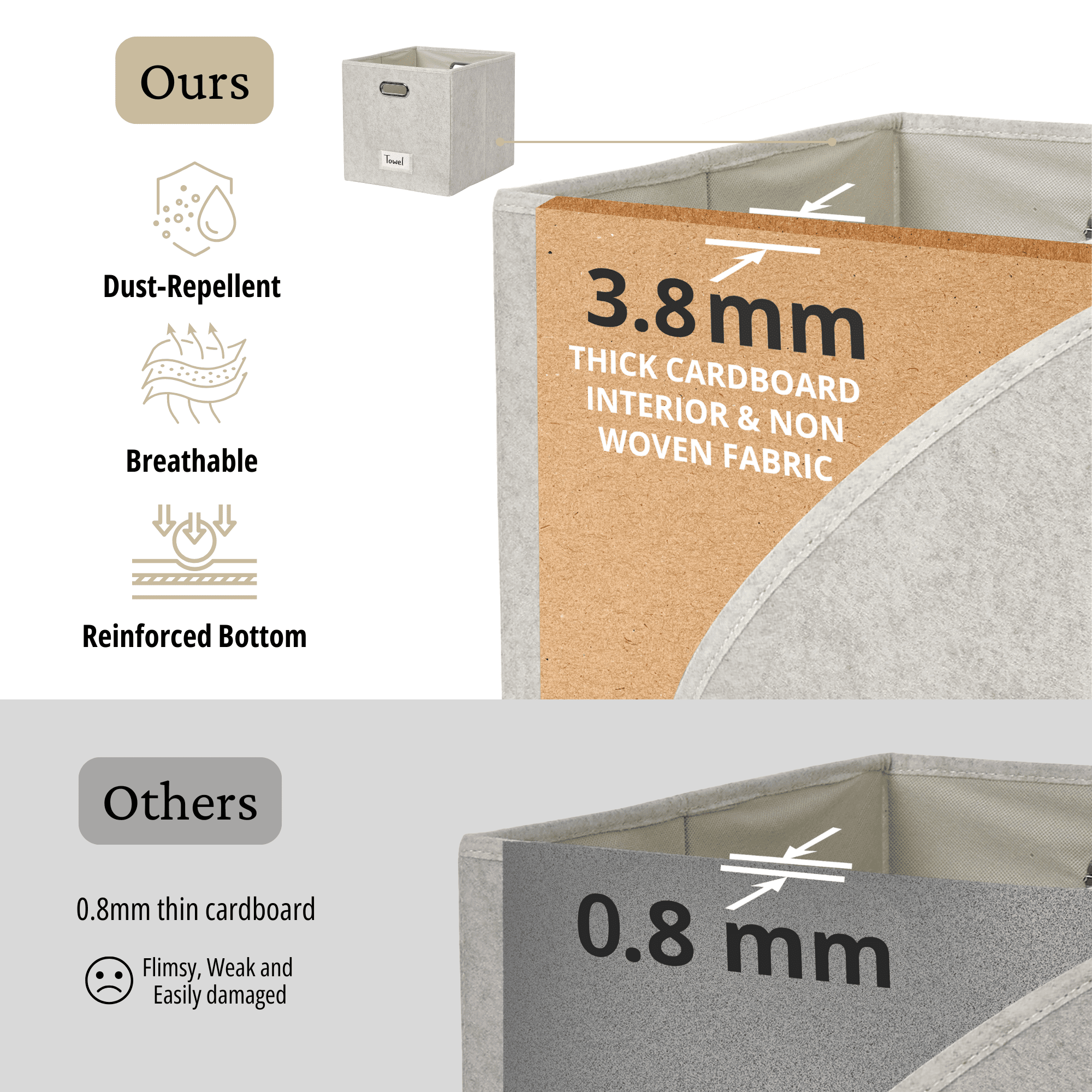 DECOMOMO Large Felt Cube Storage Bin, Fabric Storage Bin, Organizing Cubes (Beige, Set of 4)