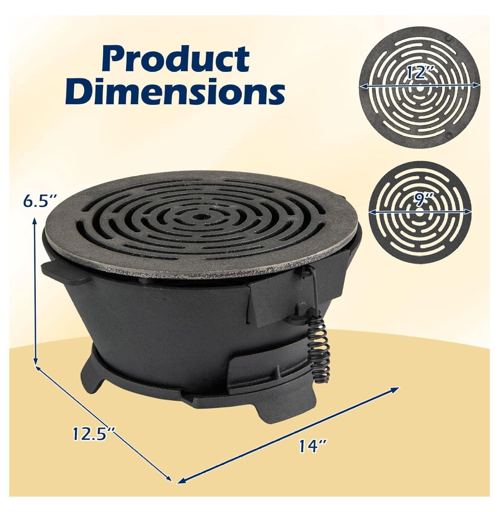 Cast Iron Hibachi Charcoal Grill XYT Portable Japanese BBQ Double-Sided Grate for Camping Picnic