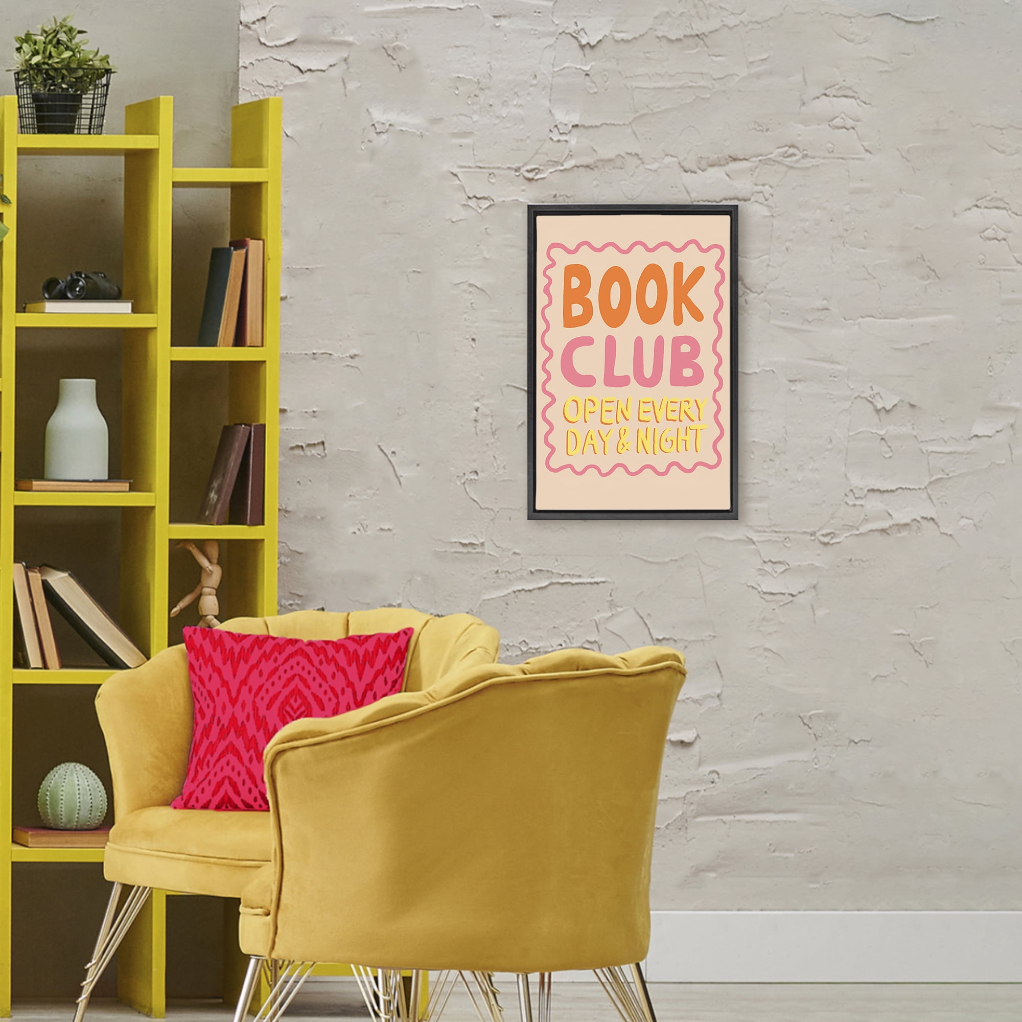 Book Club Day & Night Black Framed Floater Canvas Wall Art, design by Florentina Dolci