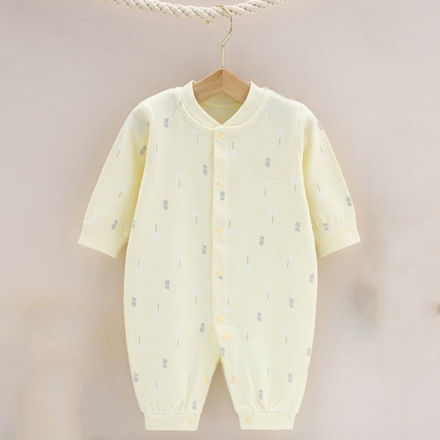 Cowsor Newborn Unisex Printed Romper – Button-Neck Long Sleeve (0-12M)