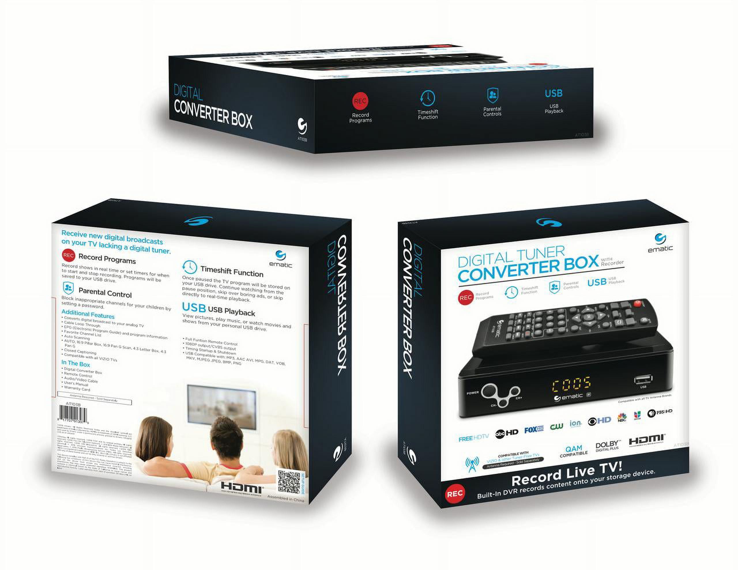 Ematic AT103C Digital Converter Box with Recorder and LED Display