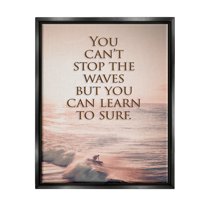 Stupell Industries Motivational Learn to Surf Landscape Painting Black Floater Framed Canvas Art Print Wall Art, 25 x 31