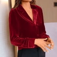 thumbnail image 2 of Besolor Chemise en Velours pour Femmes Col à Revers Manches Longues Boutonnée 2024 Tendance Hauts en Velours Tuniques Rouges, 2 of 6