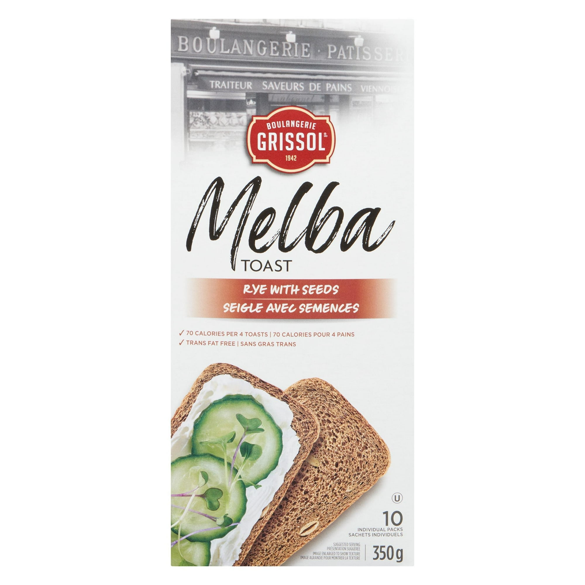 Boulangerie Grissol Melba Toast Seigle aux Graines, Osez Paq. de 10, 350 g