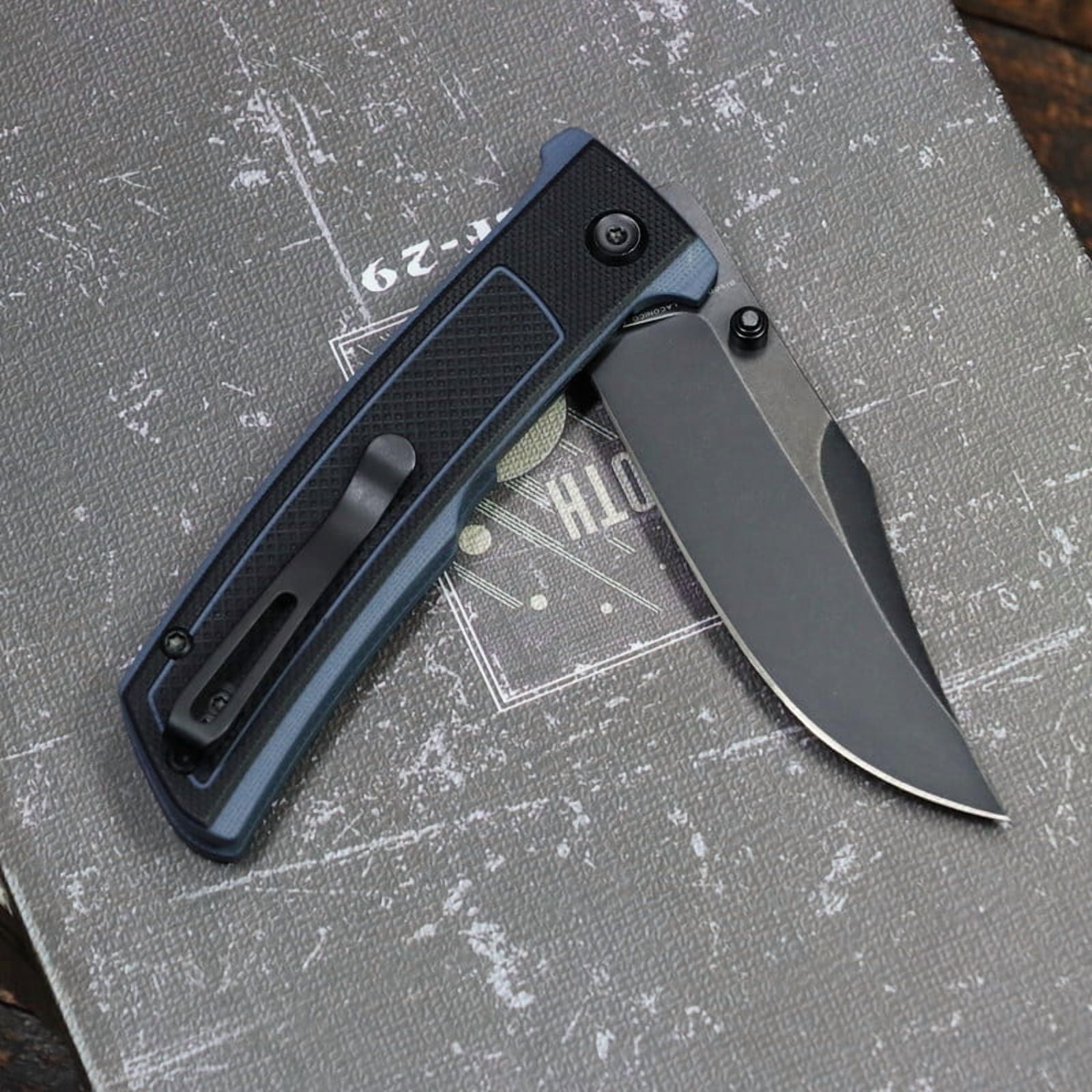 Tenable Bison Folding Knife 3.24'' Blackwash Nitro V Blade G10,with Frag Pattern Handle,B2108A2