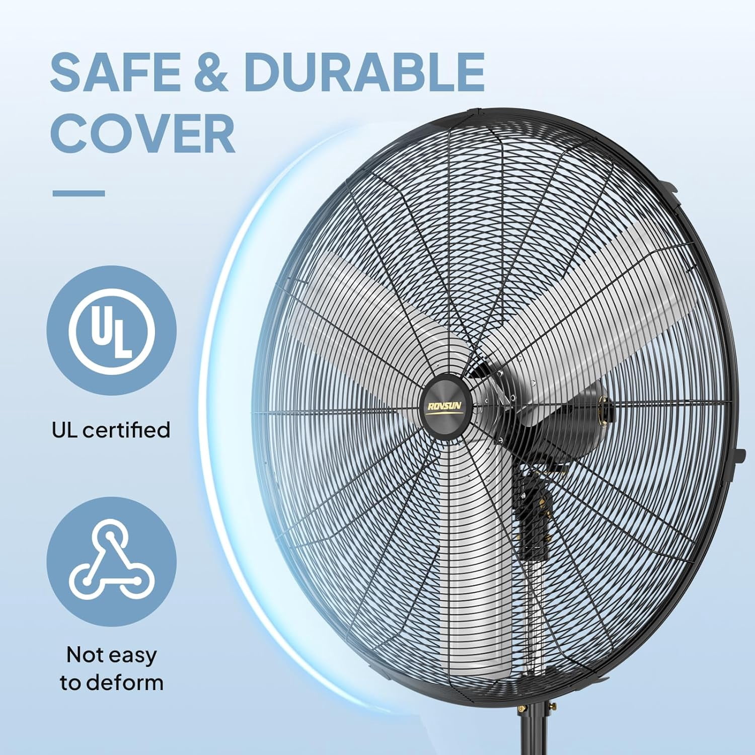 VINGLI 30 Inch Industrial Standing Fan, 8600CFM High Velocity Pedestal Fan, Heavy Duty Metal Fan with One-touch Oscillating Function, Adjustable Height