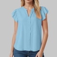 thumbnail image 2 of vigerkar Women's Summer Tops Dressy Casual Notch V Neck Ruffle Short Sleeve Flowy Cute Blouses Tops Sky Blue, XXL, 2 of 5