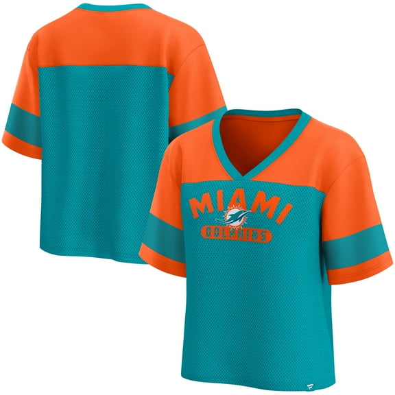 Women's Fanatics Aqua/Orange Miami Dolphins Homeschool Jersey Poly V-NeckFashion Top