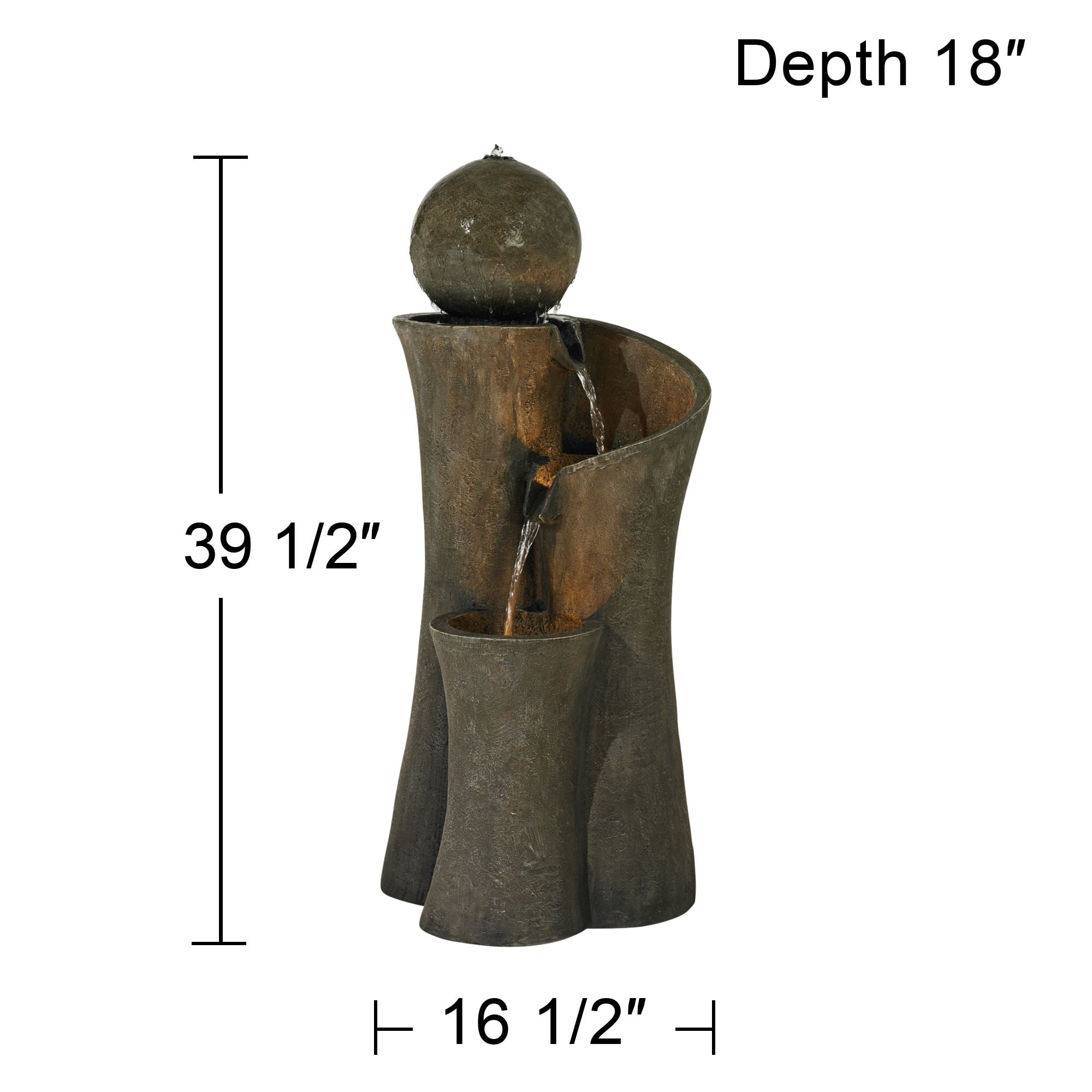Sphere Curve 39 1/2" High Large Modern Zen Indoor Outdoor Decor Faux Stone Floor Fountain with Light LED
