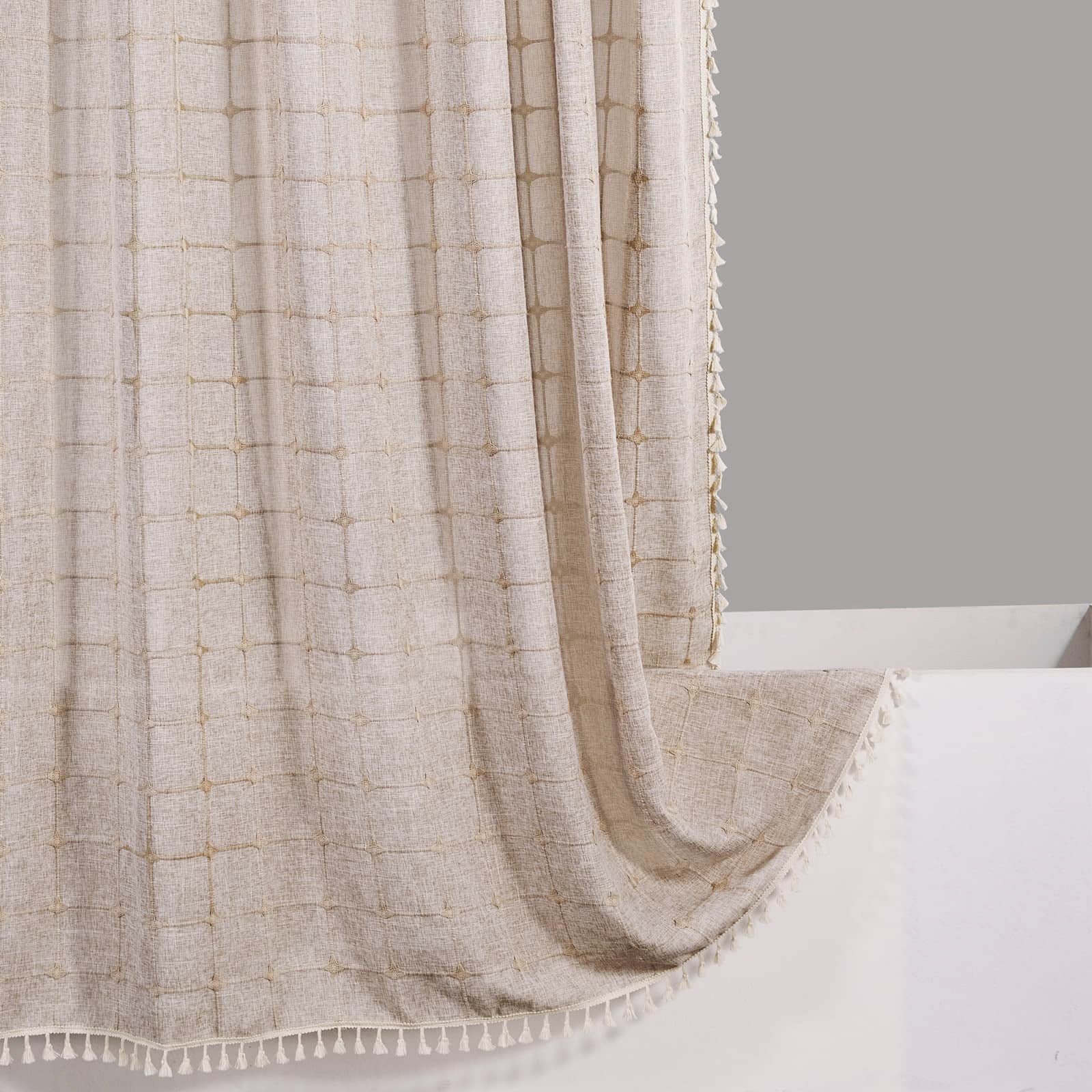 ATJIA Boho Farmhouse Shower Curtain Ultra Thick Cotton Linen Rustic Country Bathroom Shower Curtains Set Modern Bohemian