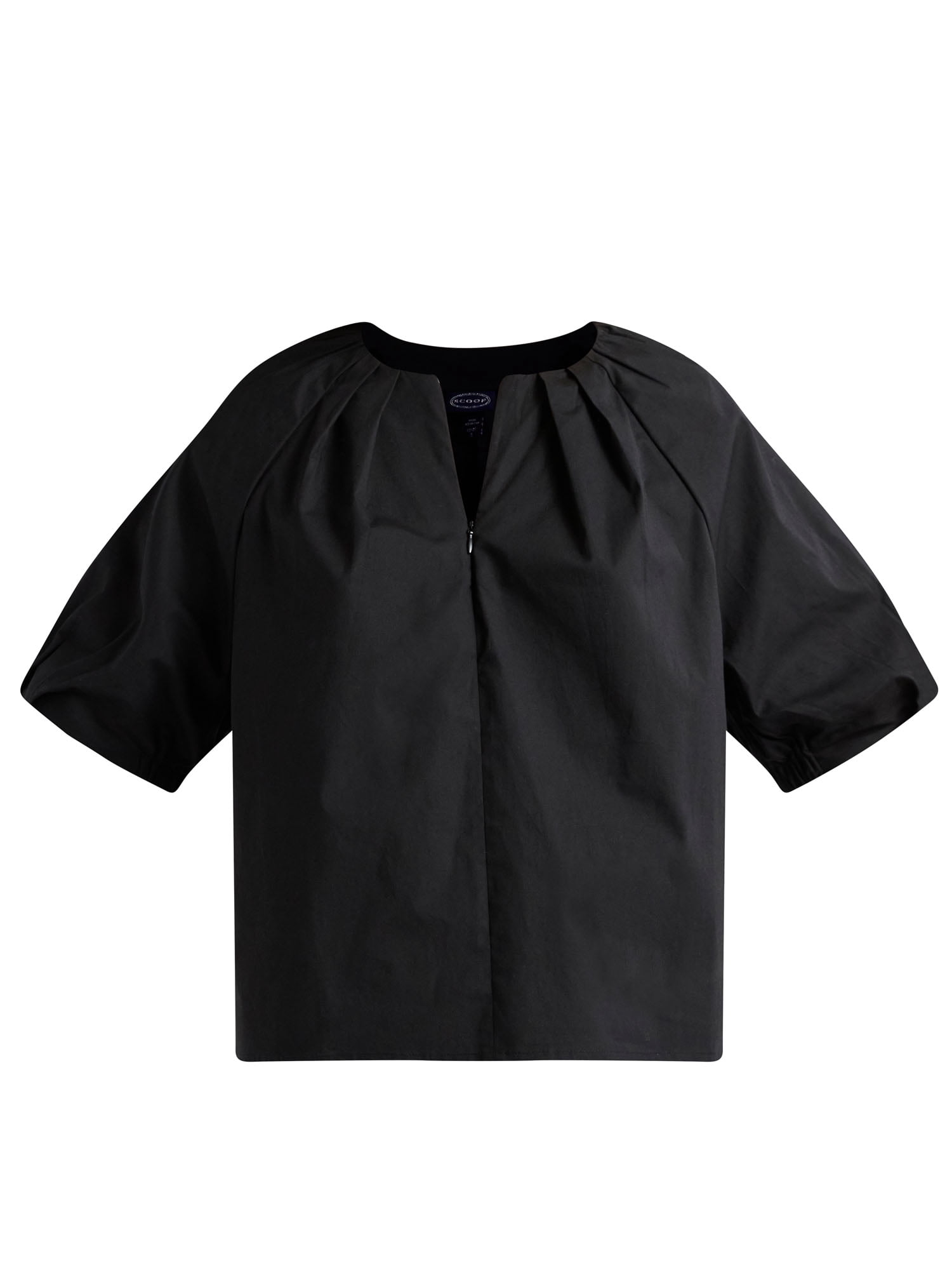 Scoop Women's Cotton Poplin Pleated Zip Front Top, Sizes XS-XL