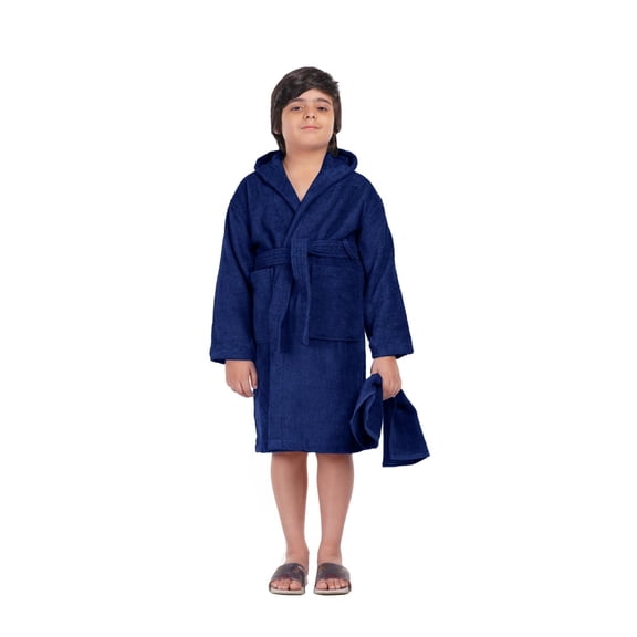 ALLEN & MATE 100% COTTON Hooded Kids Bathrobe – 380 GSM, Safety Certified, Soft Lightweight & Absorbent Robe for Boys & Girls