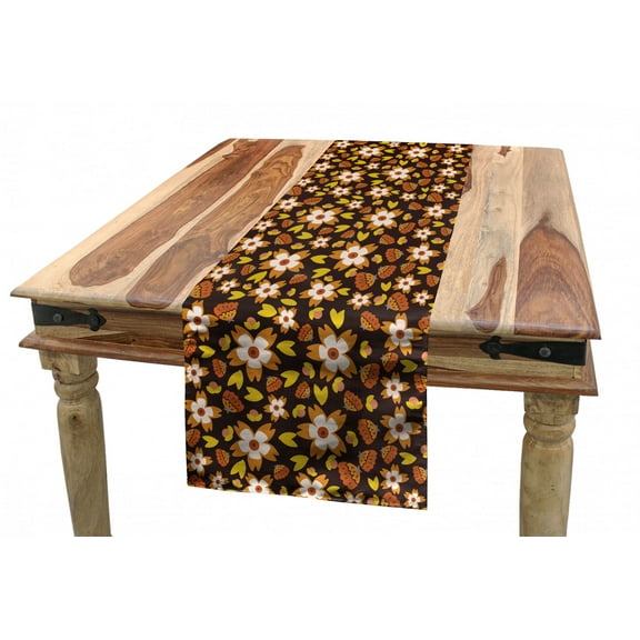 Floral Table Runner, Blooming Petals and Drooping Leaves Pattern in Retro Colors Autumn Nature Concept, Dining Room Kitchen Rectangular Runner, 3 Sizes, by Ambesonne
