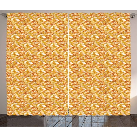 - Autumn Curtains 2 Panels Set, Fall Season Foliage Pattern with Warm Colored Background Leaf Silhouettes, Window Drapes for Living Room Bedroom, 108W X 63L Inches, Marigold Orange White, by Ambesonne