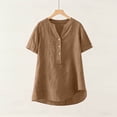 thumbnail image 5 of Gytharion Women's T-Shirts Summer Casual Short Sleeve V-Neck Top Fashion Solid Button Cotton Linen Beach Shirts for Women, 5 of 7