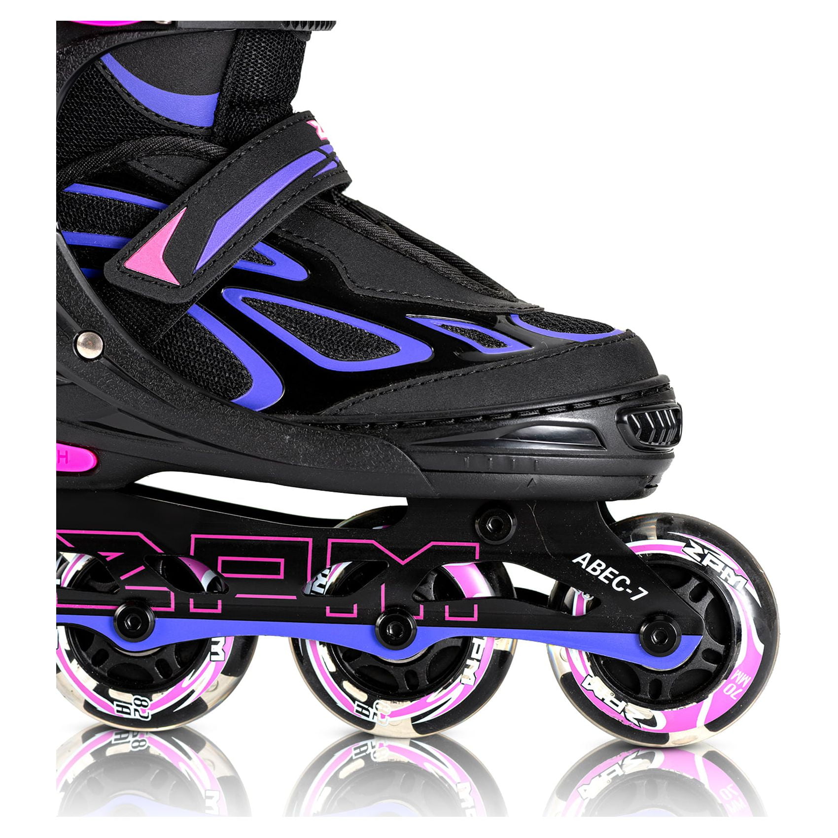 2PM SPORTS Vinal Girls Adjustable Inline Skates with Light up Wheels Beginner Fun Illuminating for Kids Boys and Ladies - Purple Small(10C-13C US)