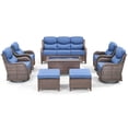 thumbnail image 2 of Unnifurnzi 8 Pieces Wicker Patio Furniture-Outdoor Swivel Chairs Set of 4 with 6 Inch Thick Cushions Outdoor Couch with Outdoor Foot Rest Outdoor Conversation Sets for Deck Porch Poolside-Brown/Blue, 2 of 7