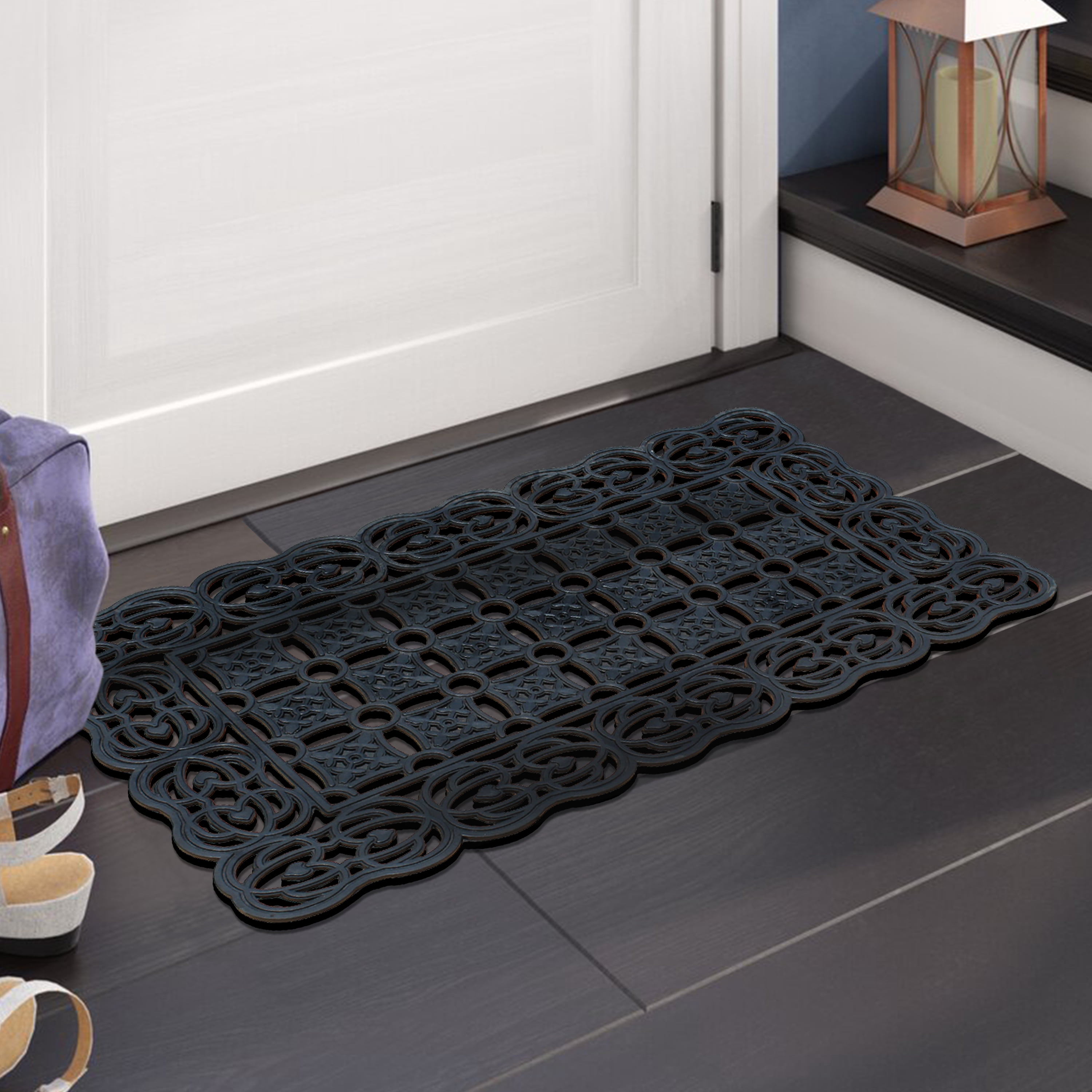 A1 Home Collections Heavy Duty Indoor/Outdoor Decorative Design Durable Rubber Doormat 22"X37", Black