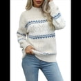 thumbnail image 3 of Suéteres Casuales de Punto con Estampado de Leopardo para Mujer, Suéteres de Larga con Cuello Redondo Albaricoque L, 3 of 10