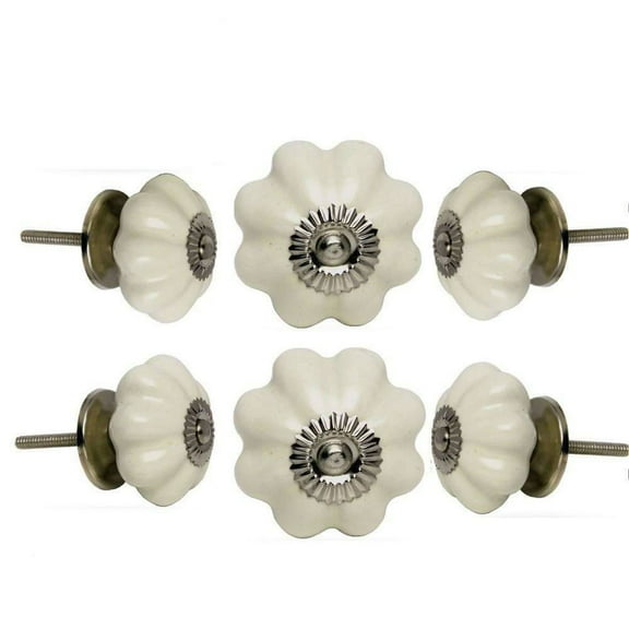 Set of six melon off white chrome knobs