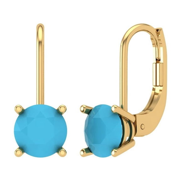 Clara Pucci 2 ct Brilliant Round Cut Drop Dangle VVS1 Genuine Conflict free Blue Turquoise Solid 18K Yellow Gold Designer Everyday Earrings Lever Back
